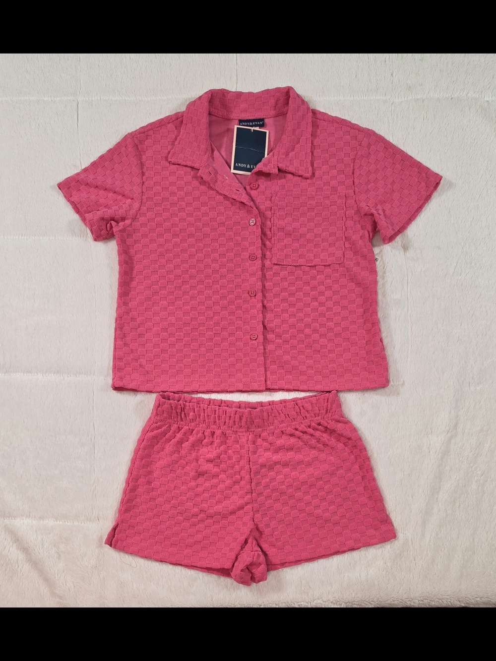 Andy & Evan Hot Pink Textured Short Pajama Set(250F-22,23,24,25)
